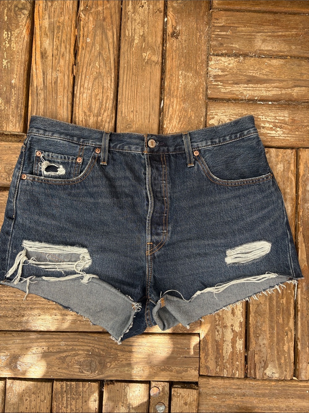 Levi's Dark Blue Distressed Cutoff Jean Shorts